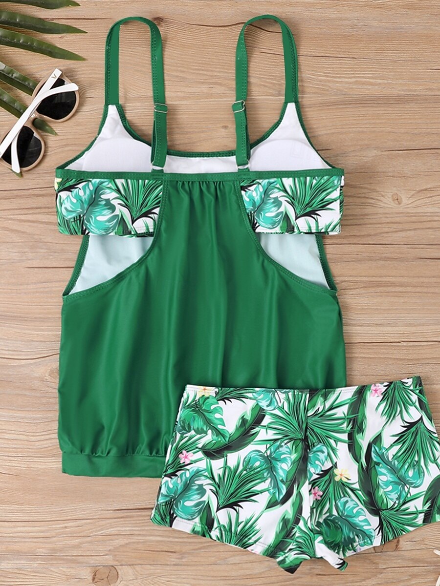 Tankini Feminino de Biquíni 2 Peças com Cintura Alta Controle de Barriga Cintura Alta Slim Costas Nuas Roupas de Praia de Férias Gráfico Floral com Decote U Sem Mangas de 2026 por $33.99 –P13