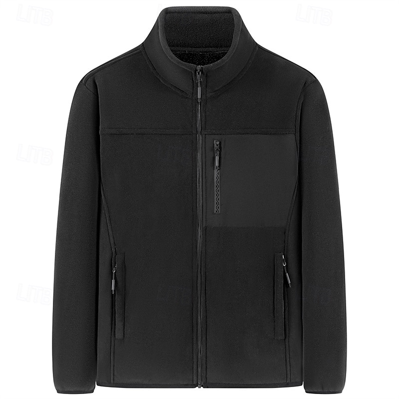 Voor heren Winterjack Fleecejack Vrijetijdsjas Vakantie Dagelijks Thermisch Warm Zak Fleece Herfst winter Effen Modieus Streetwear Opstaand Normaal Zwart Rood Khaki Leger Groen Donkerblauw Jacks 2026 - $41.99 –P18