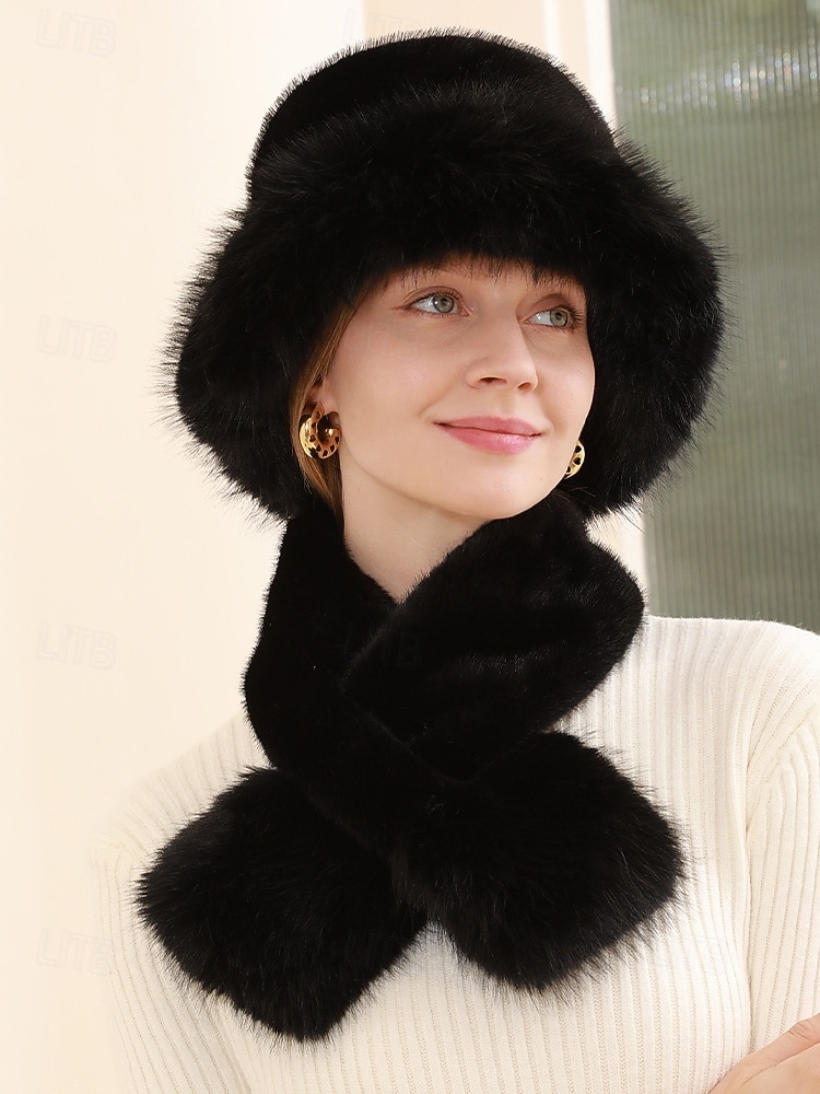 Conjunto de gorro y bufanda de piel sintética para mujer – disponible en varios colores, suave y acogedor para el invierno, perfecto para la moda de clima frío. 2026 - $19.99 –P2