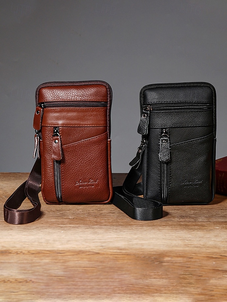 Herren-Umhängetasche und Gürteltasche aus echtem Leder – vielseitig einsetzbar, stilvolles Design, strapazierfähig, in verschiedenen Farben erhältlich, für Alltag und Reisen 2026 - $11.99 –P4