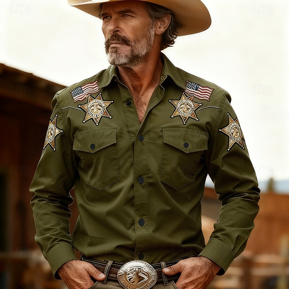Bărbați Drapelul SUA american Patriotic Cămașă Cămașă occidentală Cămașă de cowboy Manșon Lung Vintage Retro Casual În aer liber Îmbrăcăminte de Muncă Primăvară Toamnă Răsfrânt Două buzunare în fa 2026 - $27.99 –P2
