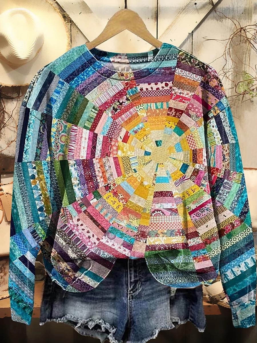 Damen Pullover Sweatshirt Patchwork Blumen Grafik Lässig Langarm Rundhalsausschnitt Normale Oberteile Lässig Straße Alltagskleidung Blau Gelb Herbst Winter 2026 - $28.99 –P2