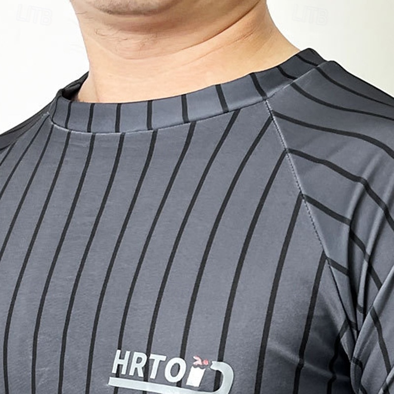 Men's 2 Piece Rash Guard Surfing Shirt Swimsuit Shorts Stripes UV Sun Protection Quick Dry Short Sleeve Swimwear Beach Water Sports Swimming Summer 2026 - $26.99 –P9