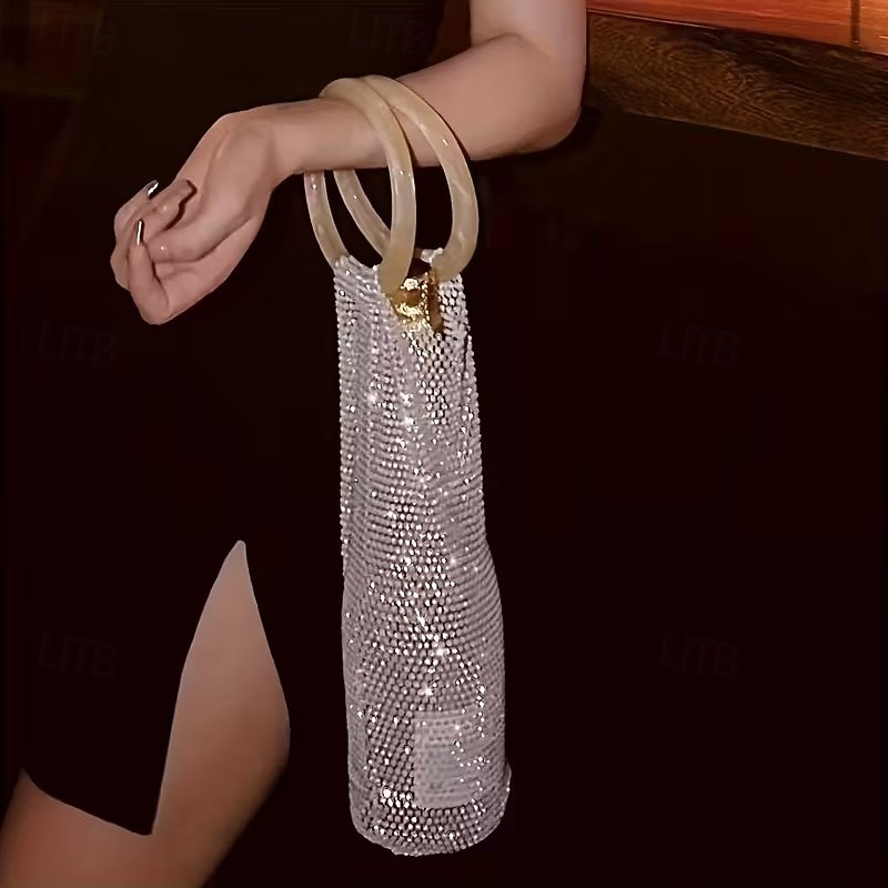 Borsa per vino con strass lucidi - elegante rete elastica con manico rotondo perfetta per matrimoni, compleanni e feste - riutilizzabile ed elegante, adatta a vari temi per occasioni speciali del 2026 a $35.99 –P2