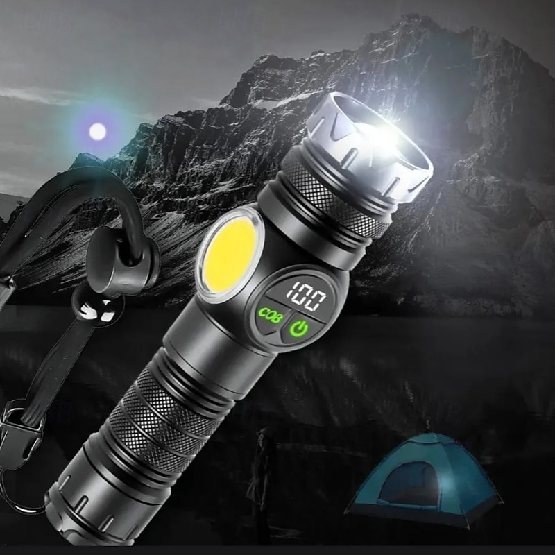 fehér lézeres zseblámpa USB töltéssel, teleszkópos zoommal, digitális kijelzővel, mágneses tapadókoronggal, szuper fényes LED zseblámpa. 2025 - $52.99 –P3