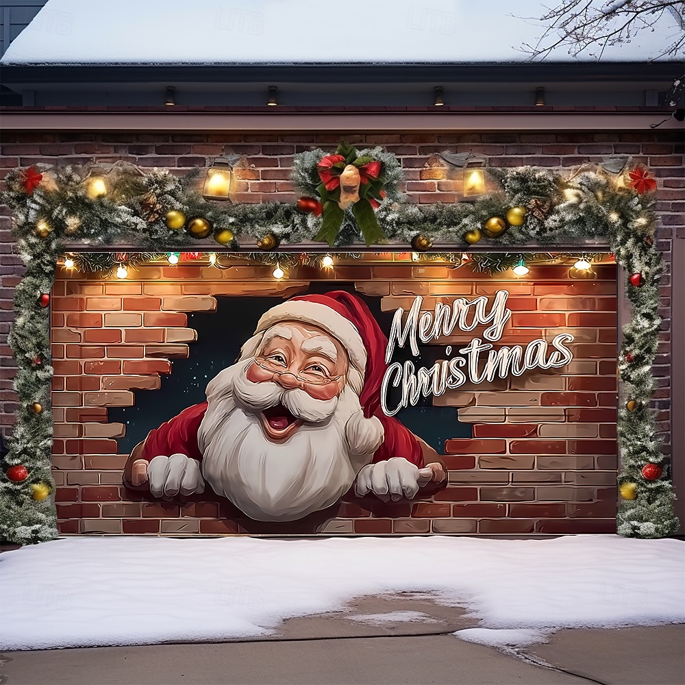 Jul tapet Garasjeportdeksel Stor opphengning julenissen god jul søt stil 3D Party Utendørs Ferie Bakgrunner for skyting Yard Hjemmedekor 2026 - $39.99 –P2