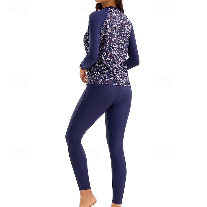 Dame Rash-guard Badedrakt Badetøy Badetøy Mørkeblå UV Beskyttelse Midjekontroll Surfing Kanopadling Snorkling Vår 2026 - $37.99 –P8