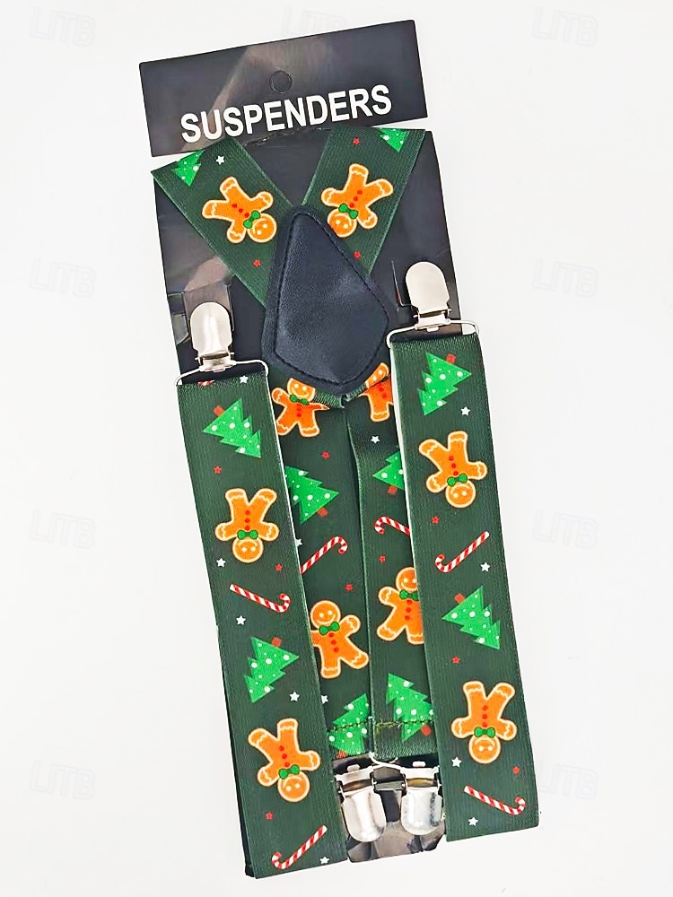 Tirantes navideños para hombre – poliéster elástico con diseño de pan de jengibre y bastones de caramelo, estilo festivo para fiestas y celebraciones navideñas. 2026 - $14.99 –P3