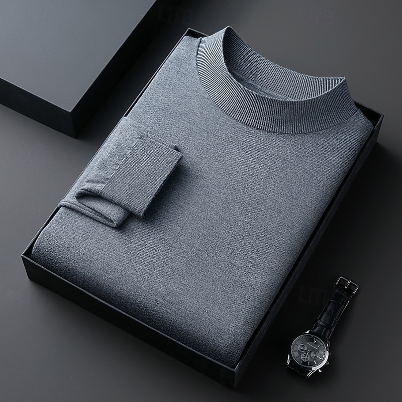 Муж. Пуловер Свитер Вязаный свитер Рельефный узор Вязать Обычные топы Трикотаж Полотняное плетение Вырез под горло Мода Классический Отпуск На каждый день Одежда Осень Зима Синий Черный S M L 2026 - $29.99 –P5