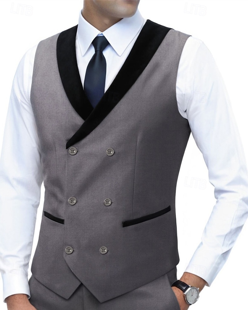 Ανδρικά Veste Γιλέκο Gilet Επιχείρηση Διακοπές Πάρτι Μοντέρνα Καθημερινό Άνοιξη Φθινόπωρο Τσέπη Κουμπιά Πολυεστέρας Άνετο Σκέτο Σταυρωτό Λαιμόκοψη V Κανονικό Θαλασσί Μαύρο Λευκό Ρουμπίνι Γιλέκο 2026 - $35.99 –P2