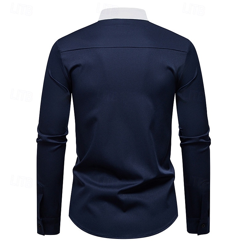 Herren Hemd Sommerhemd Freizeithemd Strandhemd Knopfhemd Schwarz Marineblau Himmelblau Langarm Farbblock Stehkragen Urlaub Hawaiianisch Patchwork Bekleidung Polyester Mode Lässig Bequem 2025 - $33.99 –P9