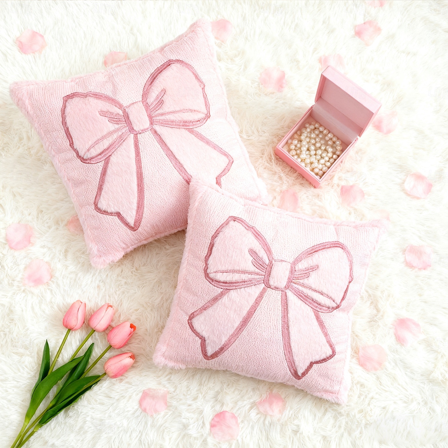 Pink Bow Pillow Cover 2D Flat Print Plush Throw Pillow Decorative Cushion for Sofa Living Room Valentine s Day Accent Pillow Soft Comfortable Bed or Couch Decorative Throw 2026 - $12.99 –P3