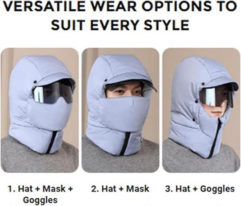 téli szélálló, teljes fedésű kültéri lovaglómaszk üveggyapjúval bélelt katonai fülvédős sapkával, uniszex hideg időjárási arcvédő, vastagított meleg csapda sapka kerékpározáshoz, síeléshez, 2026 - $21.99 –P6