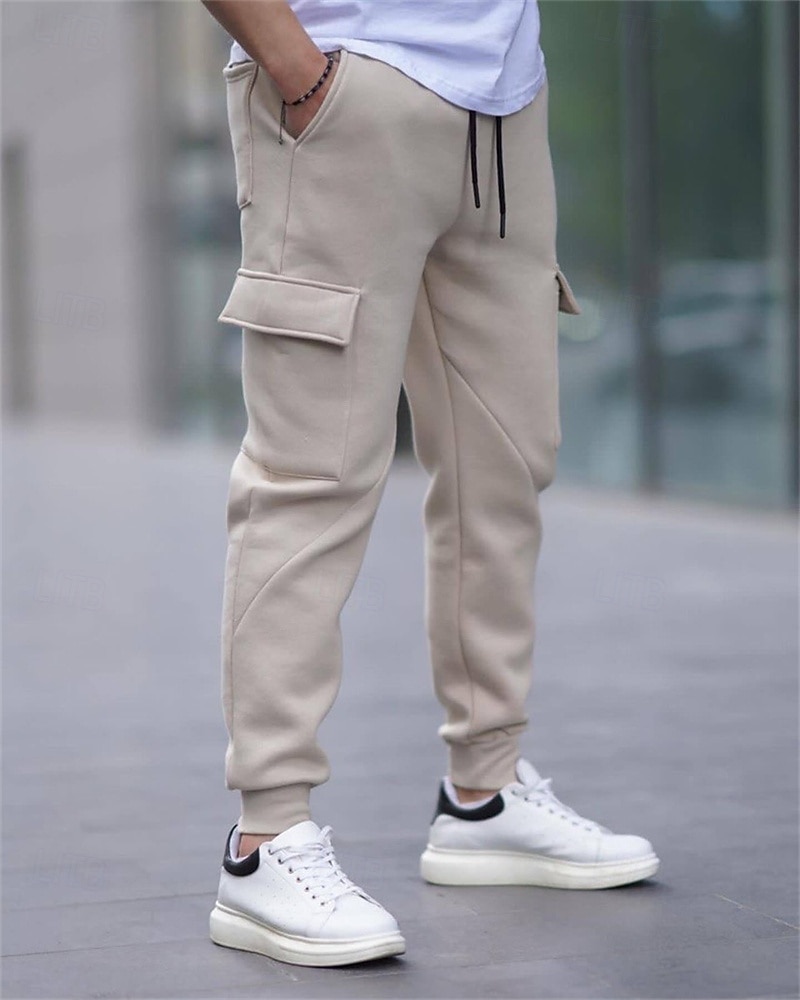 Herre Cargo joggebukse Joggebukser Fleecebukser Jogger Bukser Snorer Lomme Elastisk midje عادي Komfort Varm utendørs Daglig Ut på byen Mote Fritid Svart Hvit Mikroelastisk 2026 - $20.99 –P4