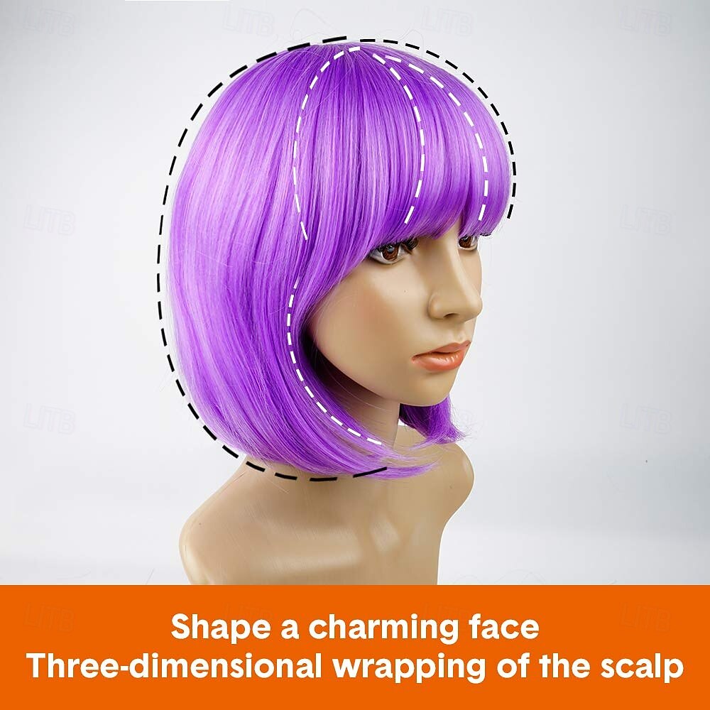 Purple Bob Wig With Bangs 12 Inch Short Synthetic Fiber Bob Wigs for Women Short Bob Wigs and Halloween Cosplay Wig for Daily Life Colorful Wigs With for Carnival Festival Party 2025 - $21.99 –P4