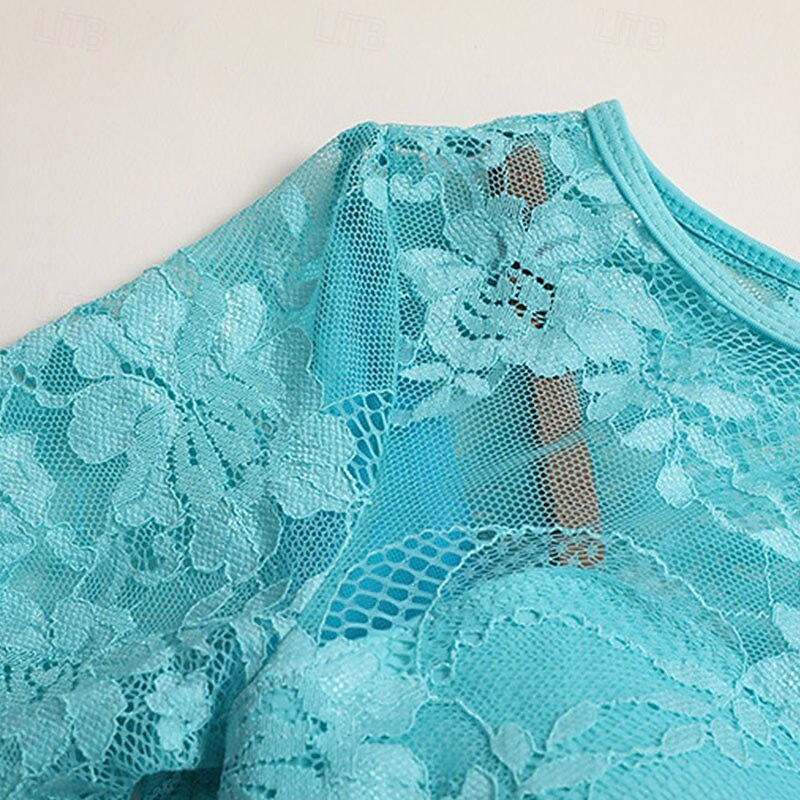 Women's Elegant Turquoise Ballroom Dance Dress Lace Long Sleeve Boat Neck Waltz Tango Modern Rumba Practice Performance Gown 2026 - $159.99 –P10