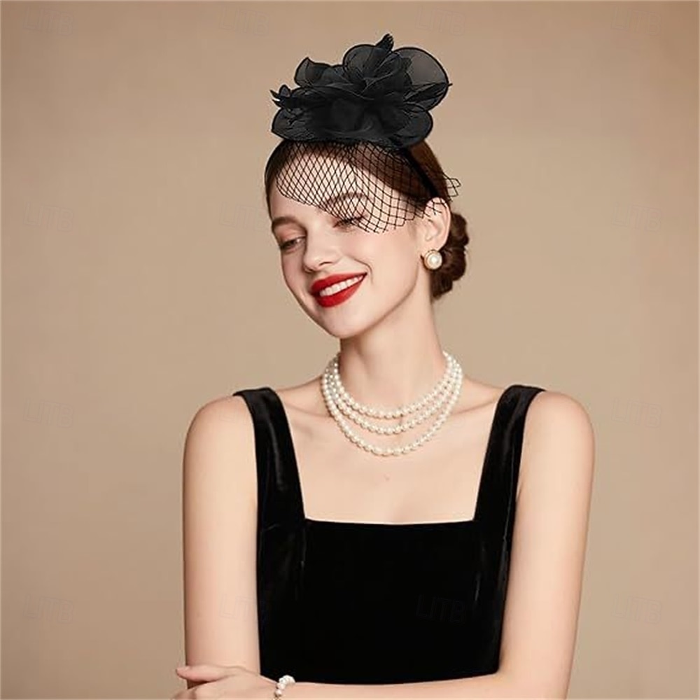 Ornamente de Cap Material Textil organza Pălărie Nuntă Petrecere ceai Cursă de cai cocktail Elegant Epocă Cu Pene Diadema Articole Pentru Cap 2026 - $16.49 –P1