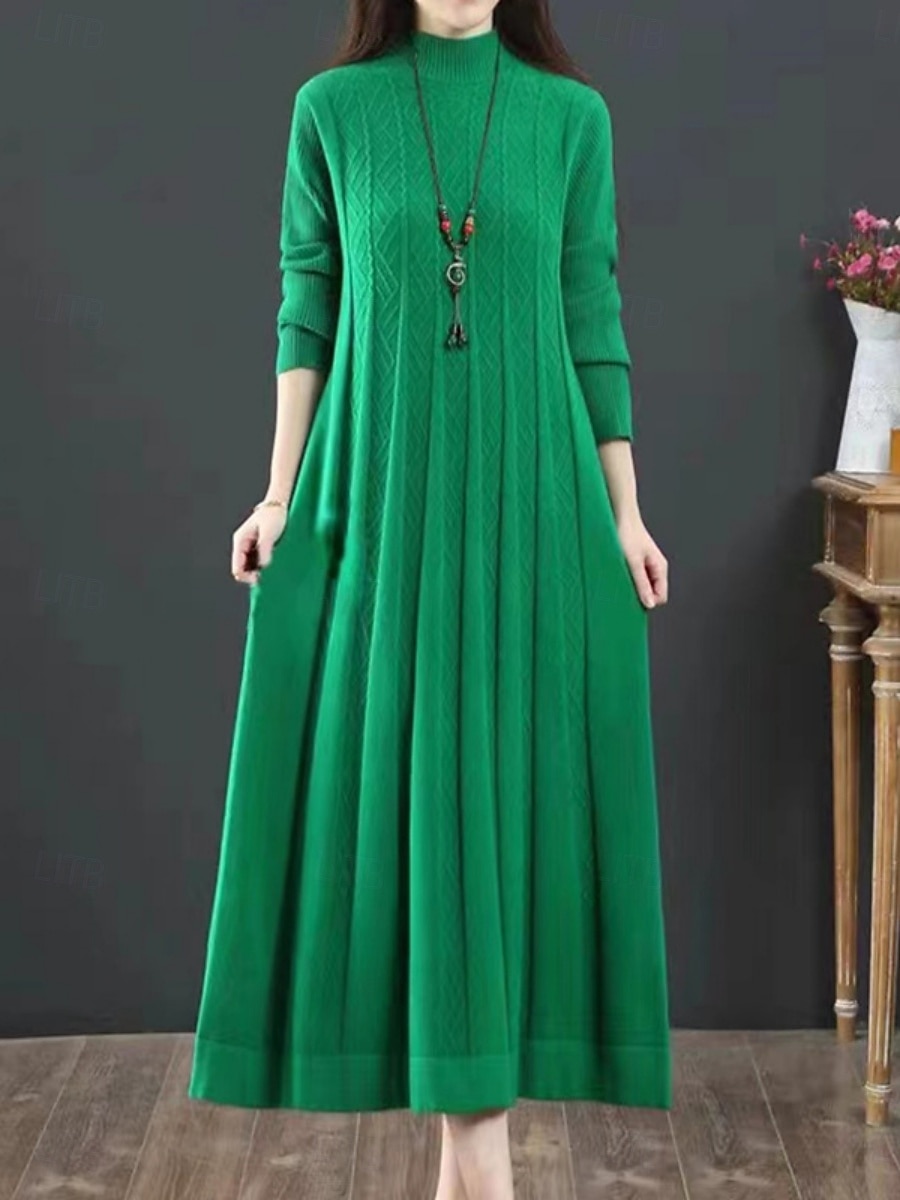 Damen Pullover Kleid Elegant Lässig Weich Einfarbig Gerippt Rollkragen Gestrickt Langarm Lange Oberteile Stricken Outdoor Täglich Wochenende Blau Schwarz Herbst Winter 2026 - $41.99 –P6