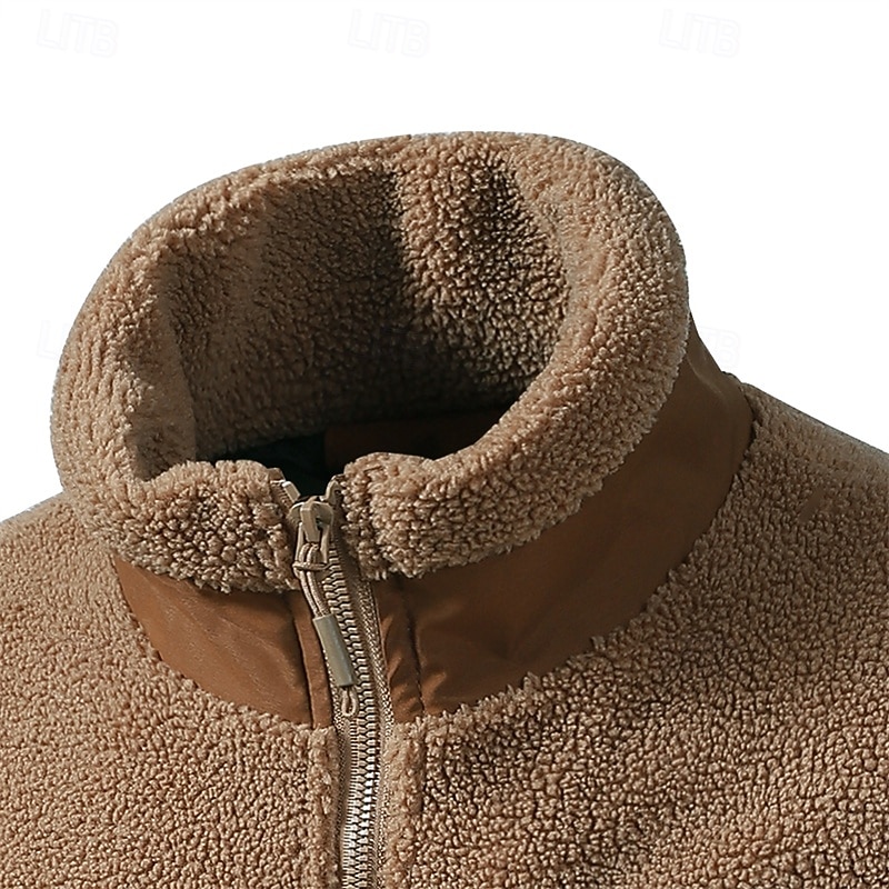 Муж. Зимняя куртка Пальто тедди Повседневная куртка Отпуск Повседневные Сохраняет тепло Карман Флис Осень Зима Полотняное плетение Мода Уличный стиль Воротник-стойка Обычная 2026 - $57.99 –P3