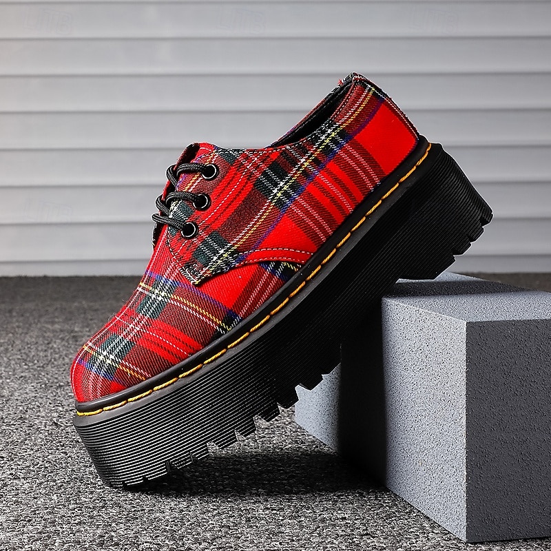 Röda rutiga herrsneakers – trendigt mönster och bekväm passform, perfekta för julutflykter och avslappnade högtidssammankomster 2026 - $79.99 –P2