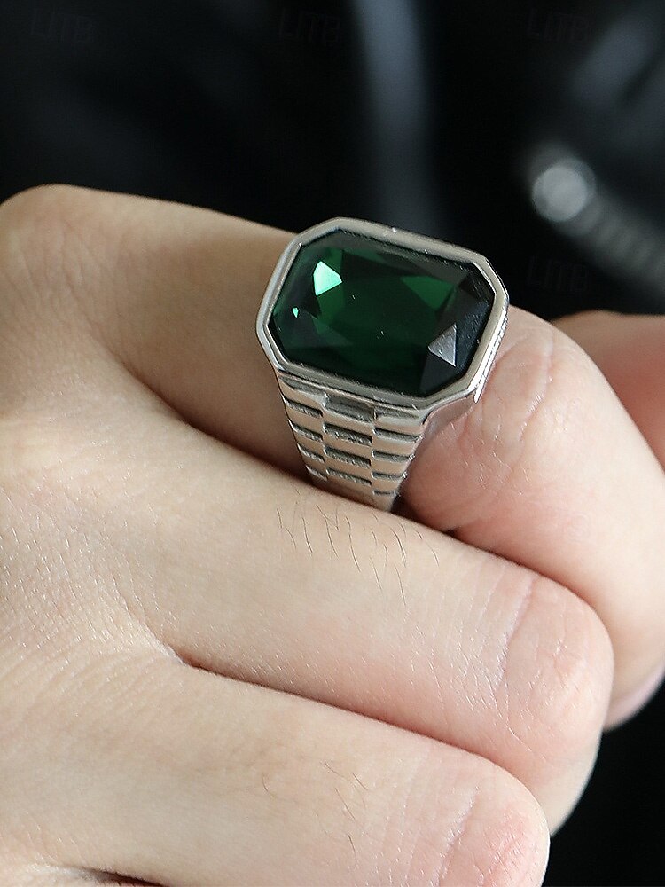 Anillo de titanio para hombre con gema grande de color – disponible en varios colores, diseño elegante para ocasiones informales y formales 2026 - $11.99 –P4