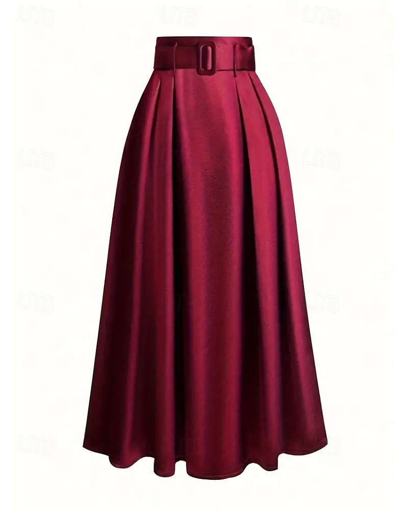 Mujer Faldas de satén Moda Maxi Alta cintura Faldas Plano Plisado Microelástico Diario Cita Vino Negro Rosa Verde Oscuro Primavera 2026 - $29.99 –P8