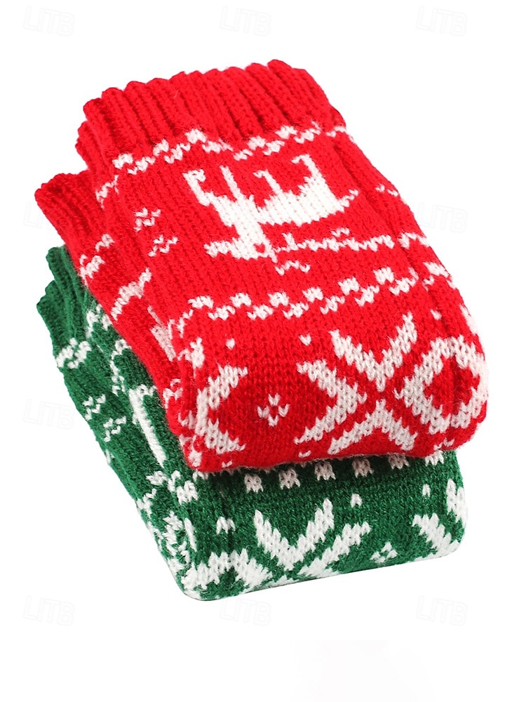 Stickade fingerlösa julvantar för kvinnor, röda och vita Fair Isle-renmönster, julvantar för vinterfester och festliga evenemang 2026 - $7.99 –P6