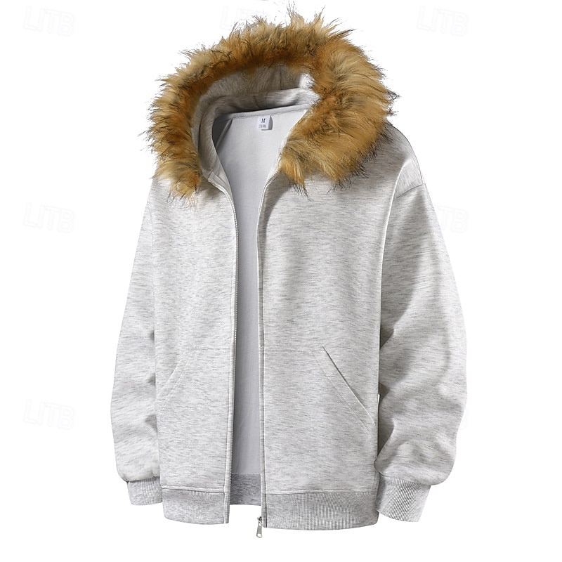 Herren Freizeitjacke Kapuzenjacke Outdoor Lässig Fellbesatz Tasche Herbst Winter Einfach Mode Streetwear Mit Kapuze Regulär Aprikose Schwarz Rosa Burgunderrot Hellgrau Jacken 2026 - $33.99 –P1