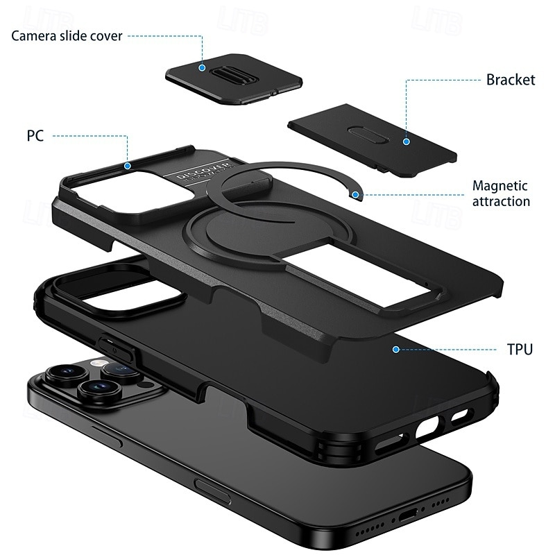 Phone Case For iPhone 16 15 14 Pro Max Plus 16e 13 Pro Max Back Cover with Stand Holder Shockproof Armor PC PU Leather 2026 - $13.99 –P20