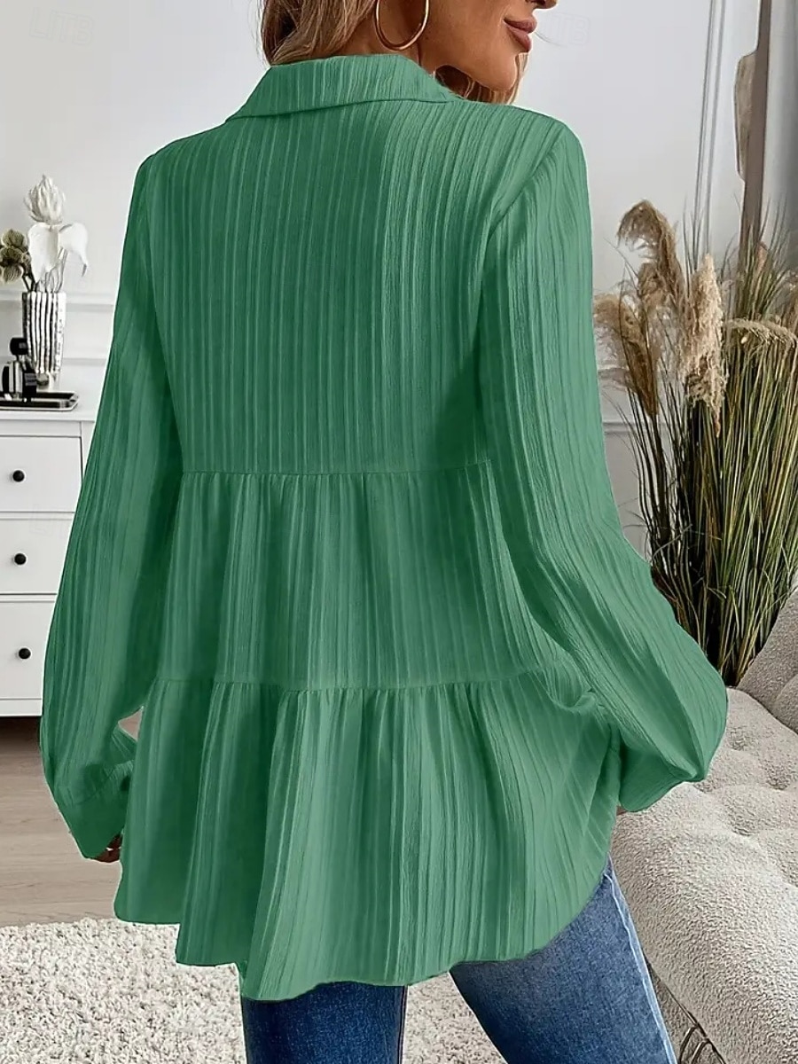 Damen Bluse Gerafft Knöpfe Einfarbig Stilvoll Lässig Langarm Hemdkragen Normale Oberteile Täglich Salbeigrün Schwarz Rote Marineblau Aprikose Frühling Herbst Winter 2026 - $26.99 –P13