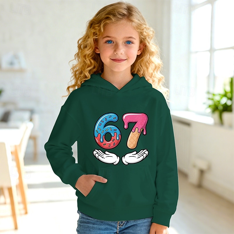 Unisex Girls' 3D Graphic Funny Slang 67 Hoodie Pullover Long Sleeve 3D Print Spring Fall Sports Fashion Streetwear Kids 4-12 Years Hooded Outdoor Casual Daily Regular Fit 2026 - $10.99 –P5