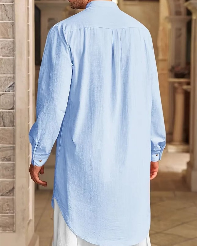 Homme Loungewear Chemise de Nuit Uni Élégant Confort Maison Quotidien Coton Respirant Col montant manche longue Printemps Automne Noir Blanche de 2026 ? $30.99 –P9