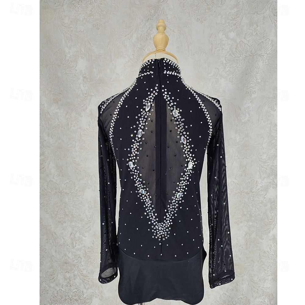 Figure Skating Top Men's Boys' Ice Skating Tops Black Patchwork Spandex ...