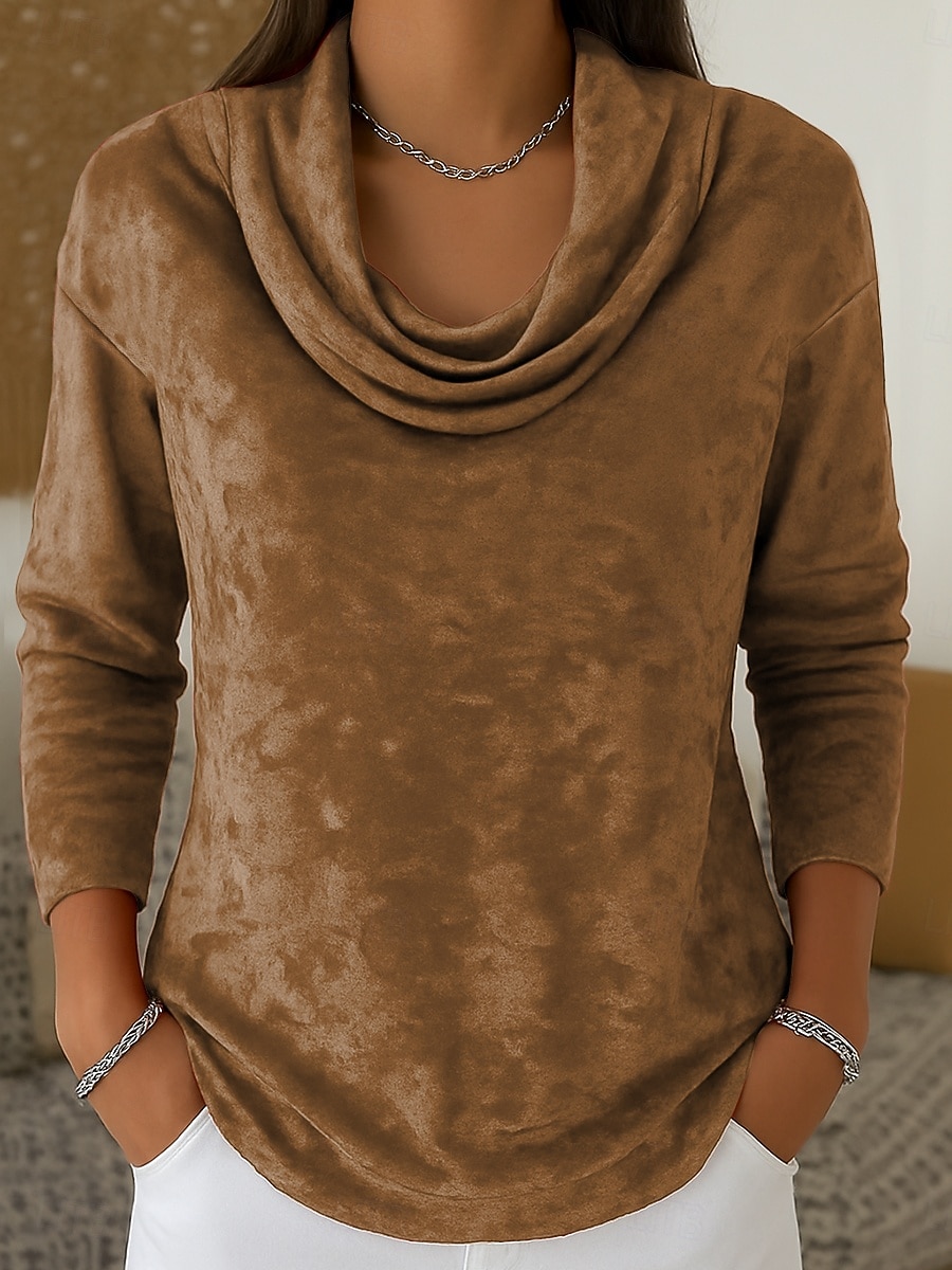 בגדי ריקוד נשים חוּלצָה טי שירטס דפוס שכבות צבע אחיד גראפי אלגנטית וינטאג' אופנתי שרוול ארוך צוואר בדוגמת דרפה חולצות רגילות יומי ליציאה סוף שבוע פול ורוד מסמיק אודם חום תלתן סתיו חורף 2026 - $32.99 –P3