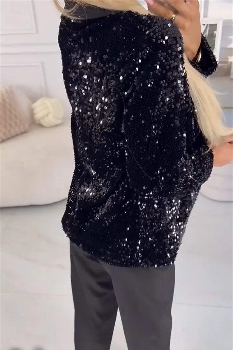 Damen Blazer Freizeitjacke Bequem Pailletten Mode Lässig Einfarbig Party Straße Alltagskleidung Ausgehen Regulär Gekerbtes Revers Normale Passform Langarm Oberbekleidung Blau Schwarz Rote Herbst 2026 - $35.99 –P2