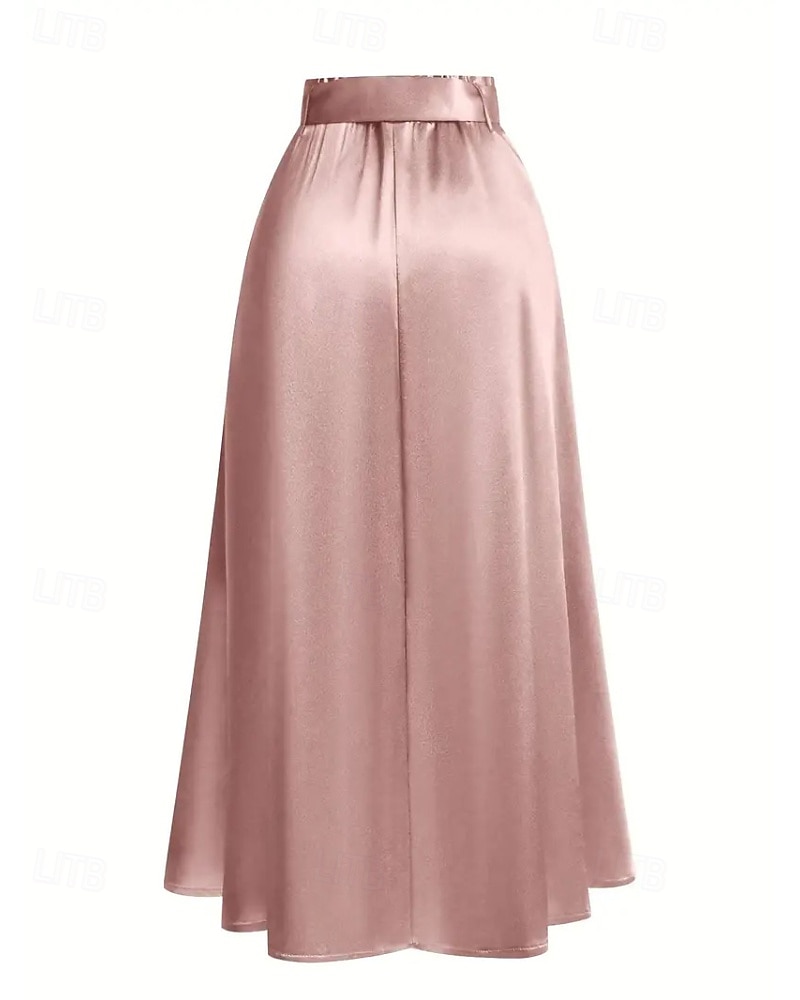 Mujer Faldas de satén Moda Maxi Alta cintura Faldas Plano Plisado Microelástico Diario Cita Vino Negro Rosa Verde Oscuro Primavera 2026 - $29.99 –P2