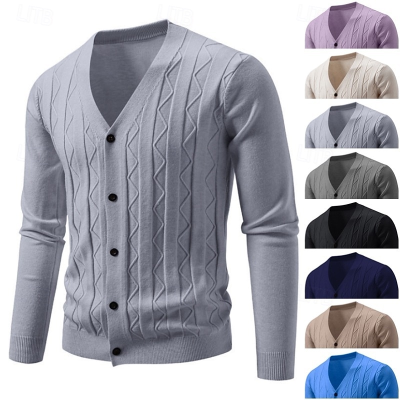 Bărbați Pulover Pulover Cardigan Striat Cablu Tricotat Topuri obișnuite Tricotat Simplu În V Vacanță Modă Casual Purtare Zilnică Îmbrăcăminte Primăvara & toamnă Toamna iarna Albastru piscină Negru L 2026 - $26.99 –P1