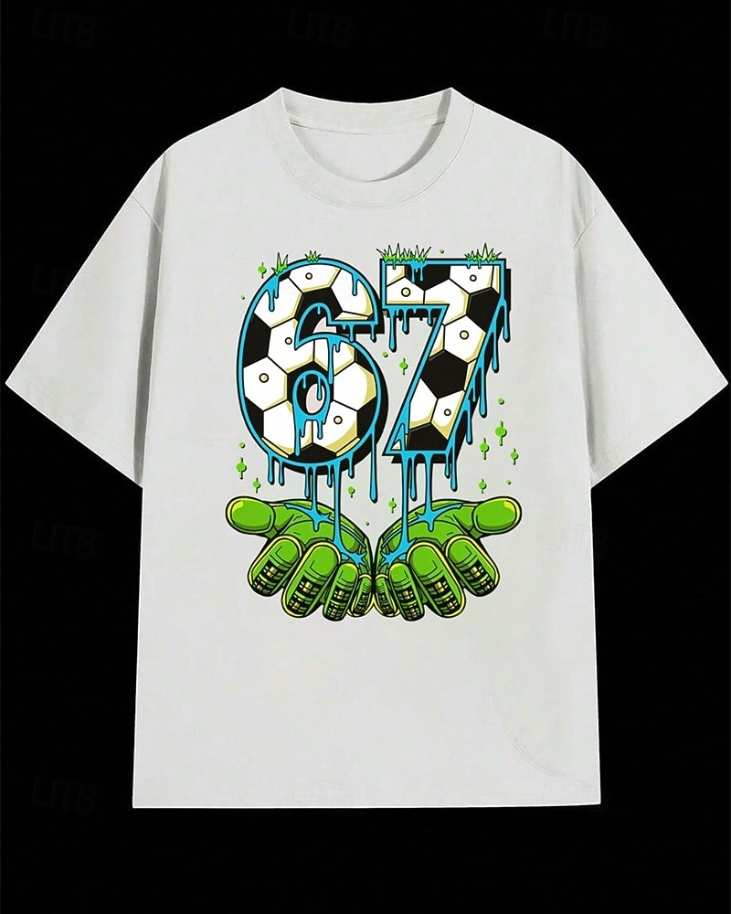 Algodón Niños Chico Negro Blanco Graphic Fútbol Americano Jerga divertida 67 Camiseta Blusa Cuello Barco Manga Corta Exterior Uso Diario Moda Ropa de calle Design Estampado Verano 2026 - $15.49 –P2