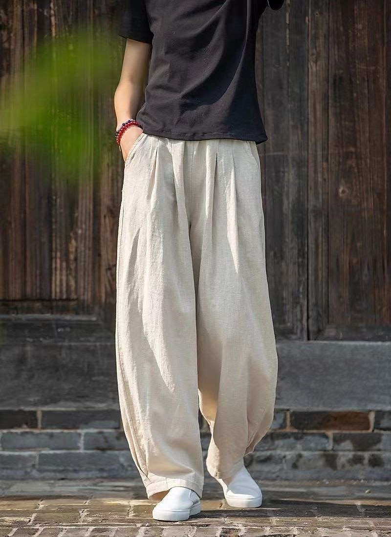 Dames Imitatie katoenlinnen Broek Zomerbroek Wijde broek Vakantie Vintage Etnische stijl Volledige lengte Hoge taille Inelastisch Strand Straat Causaal Bean Green Ruwe hennep kleur Zwart Marineblauw 2026 - $21.99 –P2