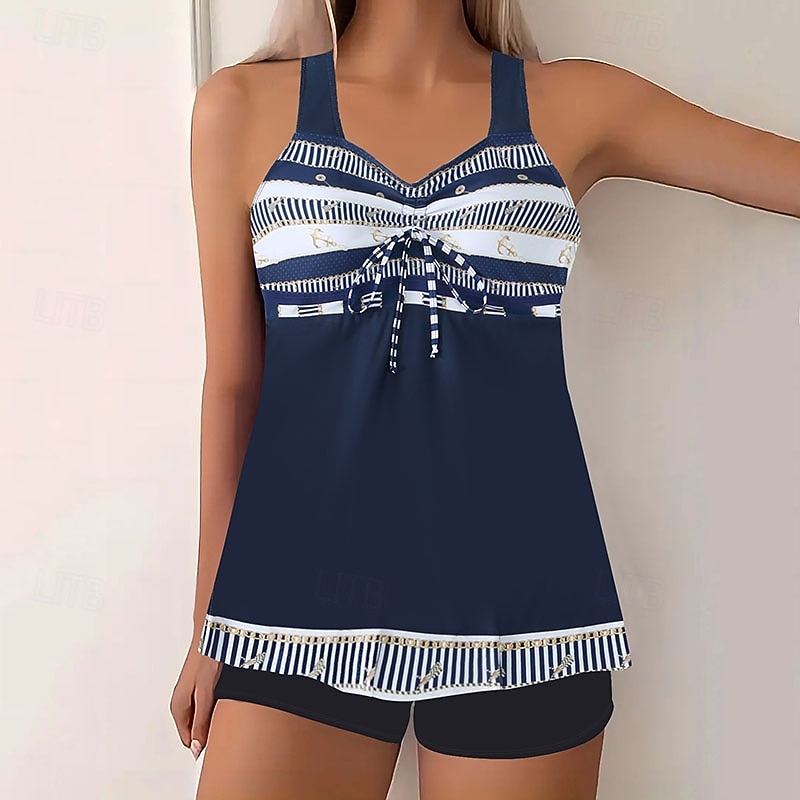 Mujer Bañadores 2 piezas Bermudas Traje de baño Espalda al Aire Vacaciones Ropa de playa Graphic Escote Redondo Sin Mangas Trajes de baño 2026 - $28.99 –P5