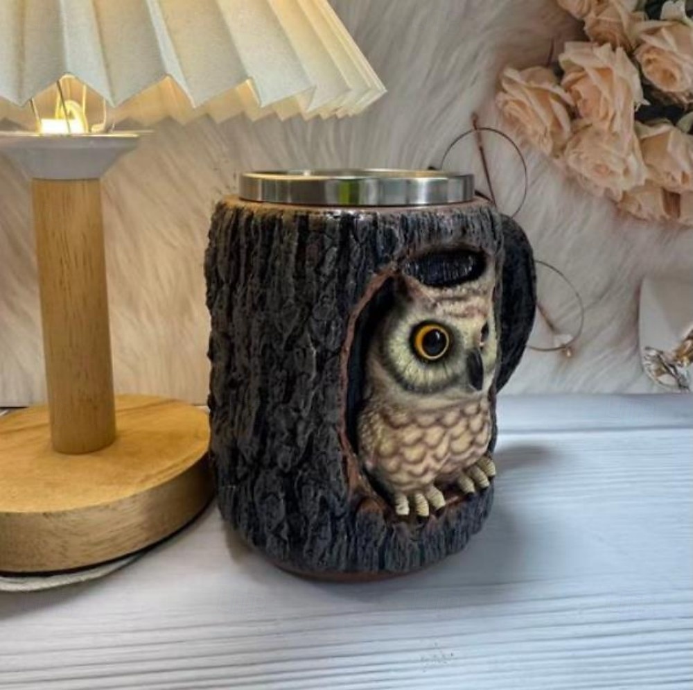 Кружка ручной работы с изображением енота, кофейная чашка из смолы с 3D-животным, креативная кружка с дизайном пня из лесного дерева, подарочная чашка с милым лесным енотом для домашнего офиса, 2026 - $25.99 –P10