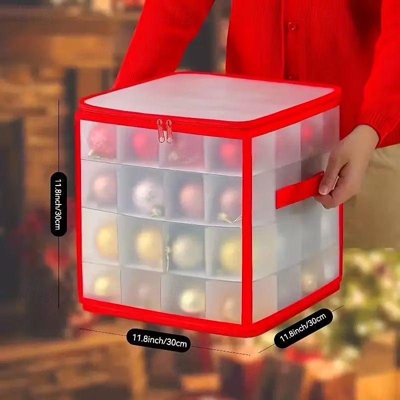 Boîte de rangement pour décorations de Noël avec 64 compartiments, fermeture éclair, en plastique vinyle, avec poignée, idéale pour ranger les petites décorations de fêtes. de 2026 ? $21.99 –P4