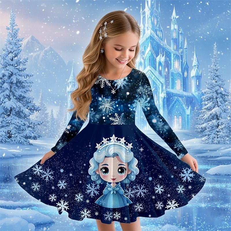Girls' 3D Graphic Anime Dress Long Sleeve 3D Print Spring Fall Performance Vacation Party Casual Princess Beautiful Kids 4-12 Years Casual Dress A Line Dress Knee-length Regular Fit 2026 - $18.49 –P1