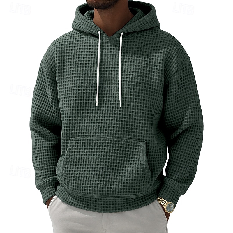 Męskie Bluza z Kapturem Bluzy z kapturem Waffle Zjechać na pobocze Czarny Biały Jasnozielony Rumiany róż Granatowy Kaptur Równina Kieszeń kangurka Teksturowany Codzienny Sport i turystyka Święto Moda 2026 - $28.99 –P10