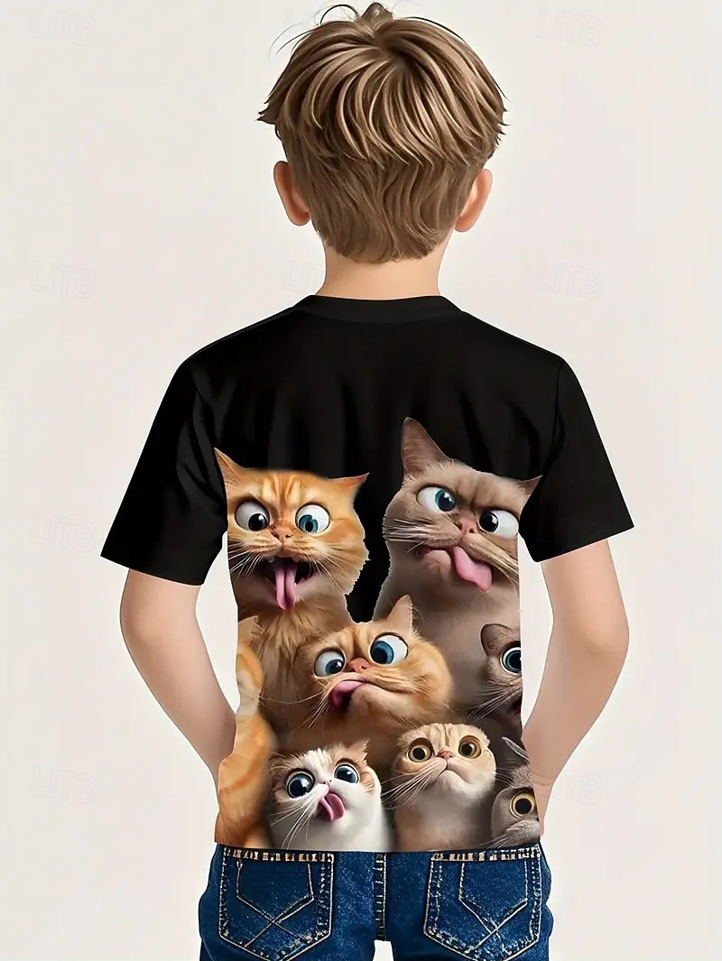 Bumbac Copii Băieți Negru Grafic Pisica Tricou Bluză Stil Nautic Manșon scurt În aer liber Zilnice Modă Șic Stradă Designer Imprimare Vară 2026 - $13.99 –P2