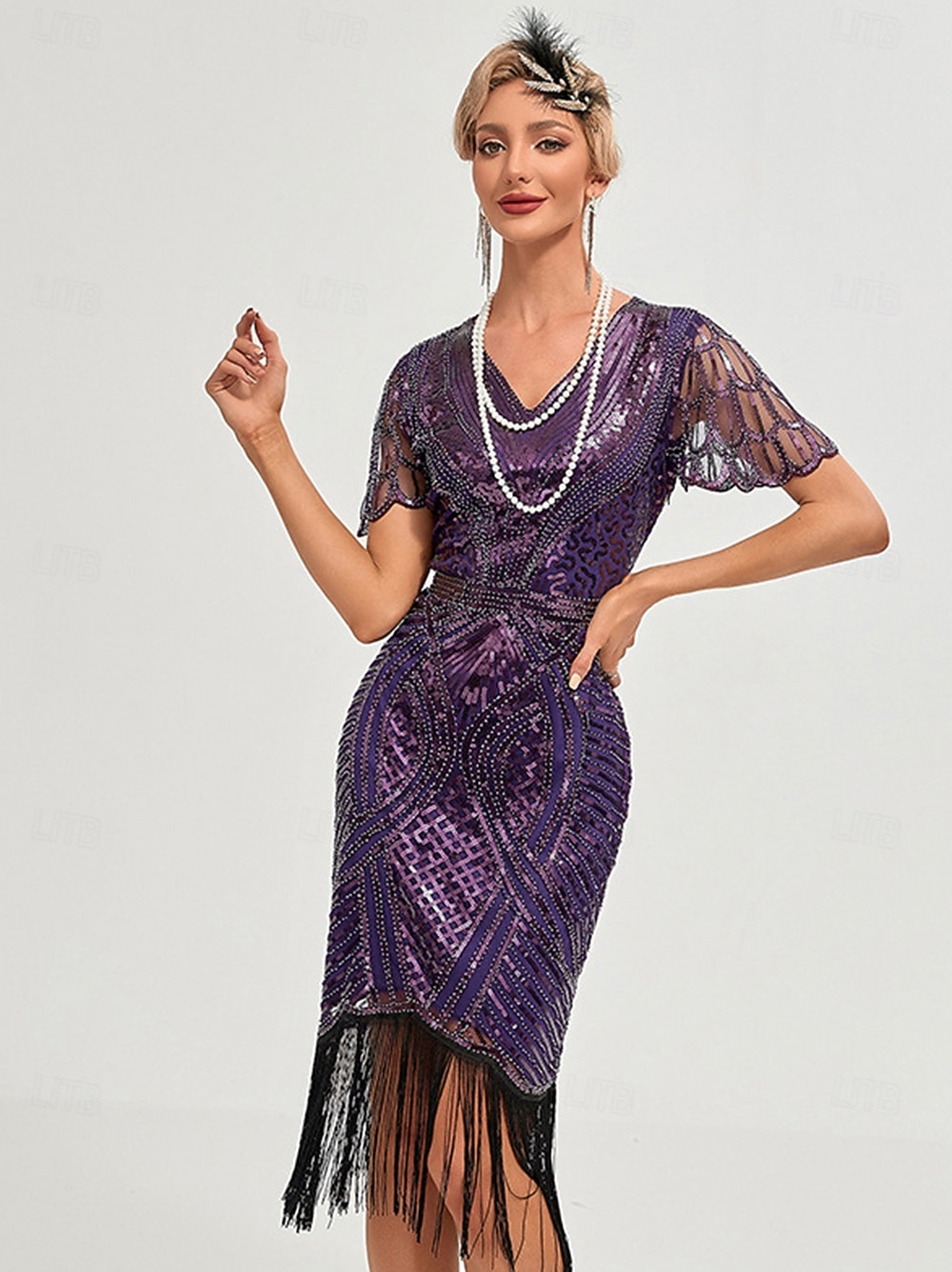 Goldene Zwanziger 1920er Knielang Flapper Kleid Kurze Ärmel Der große Gatsby Flapper-Mädchen Pailletten Fransen V Ausschnitt Kostüm Damen Weihnachten Karneval Abendgesellschaft Flüsterkneipe Maskerade 2026 - $47.99 –P14