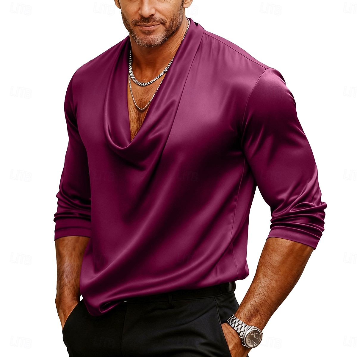 Voor heren Overhemd Zijdeachtig Satijnen overhemd Normaal shirt Effen Formeel Bruiloft Wit Marineblauw Goud Donker Paars Lange mouw Col Lente & Herfst Alle seizoenen Kleding Met ruches 2026 - $25.99 –P2