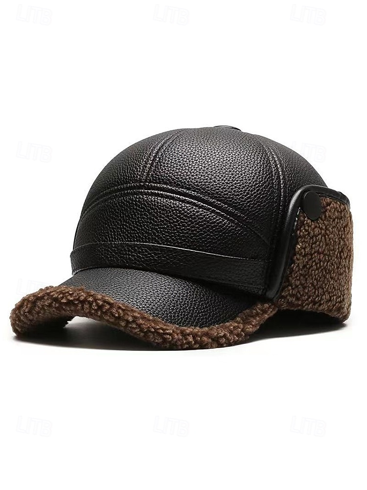 Wintermütze für Herren aus Kunstleder – isoliert mit flauschigen Fellohren, stylischer Fliegerstil, ideal für kaltes Wetter und Outdoor-Aktivitäten. 2026 - $11.99 –P5