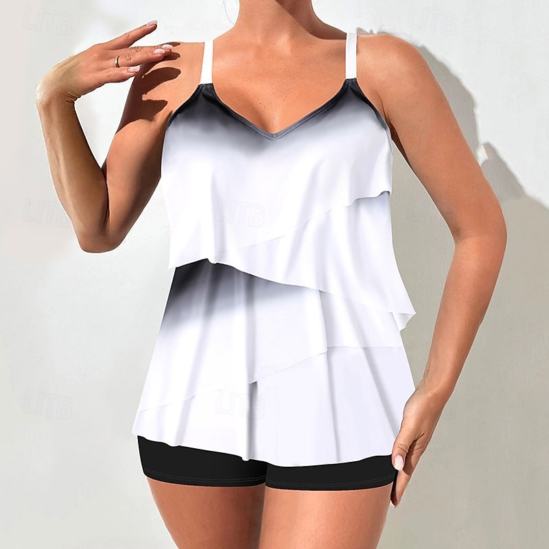 Mujer Bañadores 2 piezas Alta cintura Traje de baño Espalda al Aire Vacaciones Ropa de playa Ombre Escote en Pico Sin Mangas Trajes de baño 2026 - $28.99 –P7