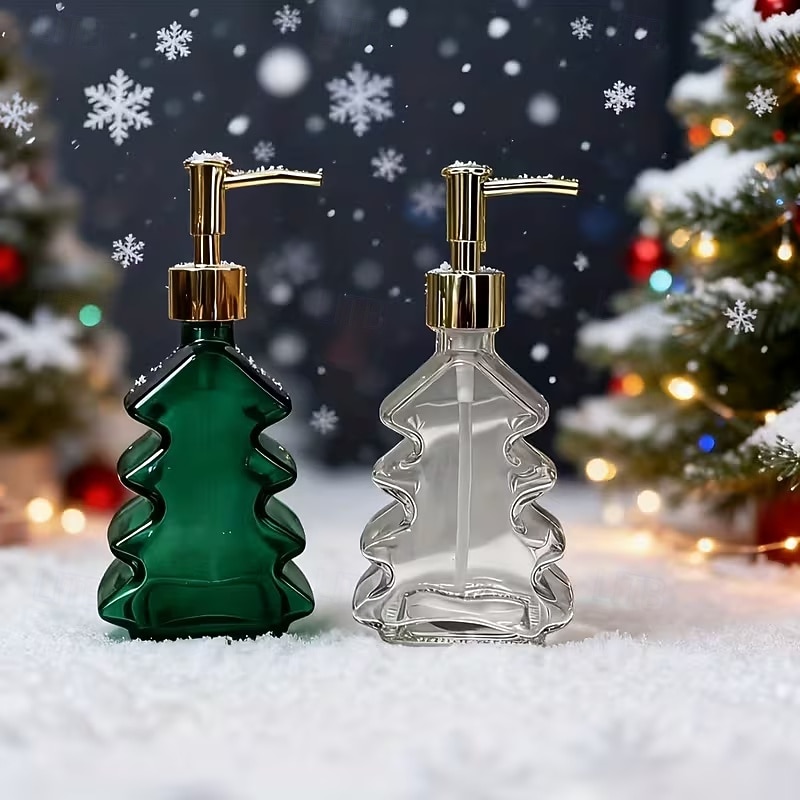 Glass Christmas Tree Hand Pump Dispenser Bottle - 300ml Red/Green Reusable Travel-Sized Soap/Lotion/Cleanser Container with Golden Reindeer Snowflake Design for Kitchen, Bathroom, Office - Durable 2026 - $6.99 –P5